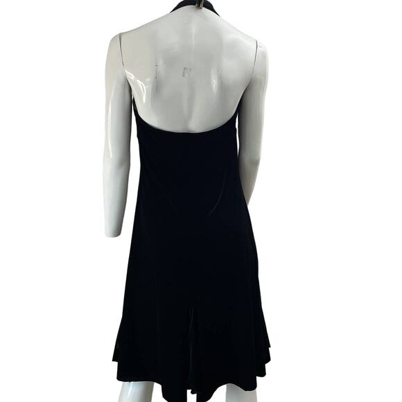 BLONDIE NITES Dress Womens 13 Black Midi Halter Stretchy Cocktail Holiday LBD - Picture 2 of 8